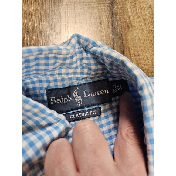 Ralph Lauren Gingham Seersucker Short Sleeve Shirt Men's Size M Classic Fit - Picture 3 of 8